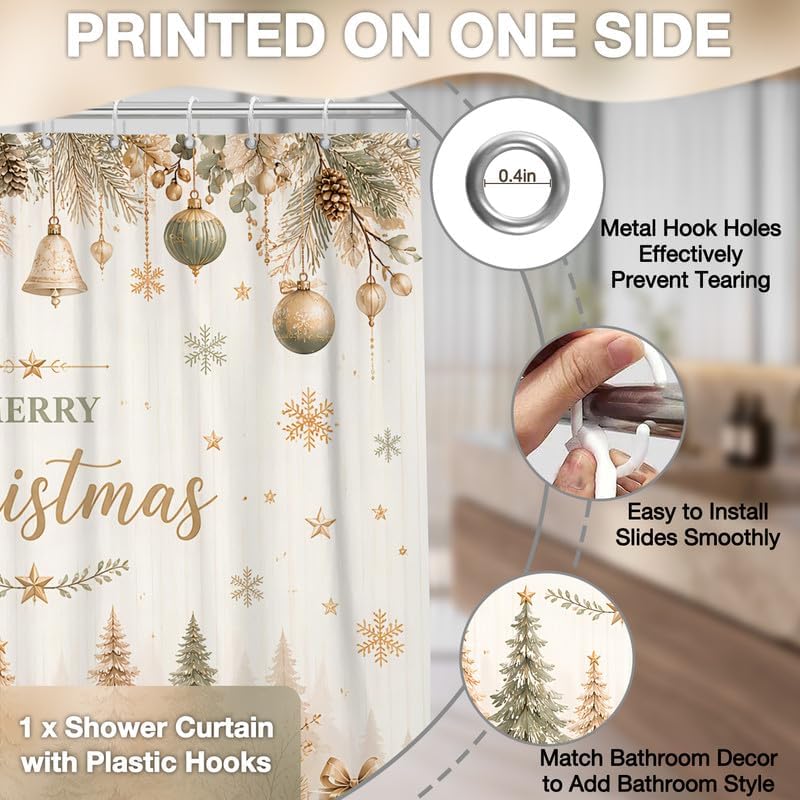 Farmhouse Christmas Shower Curtain, 60x72 Inch Waterproof Fabric - Image 5