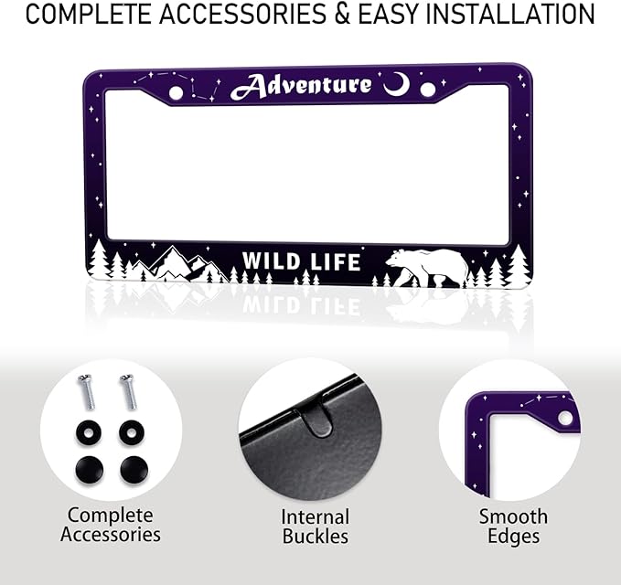 Adventure Awaist License Plate Frame, Mountains Forest Bear Tag Plate Frame - Image 7