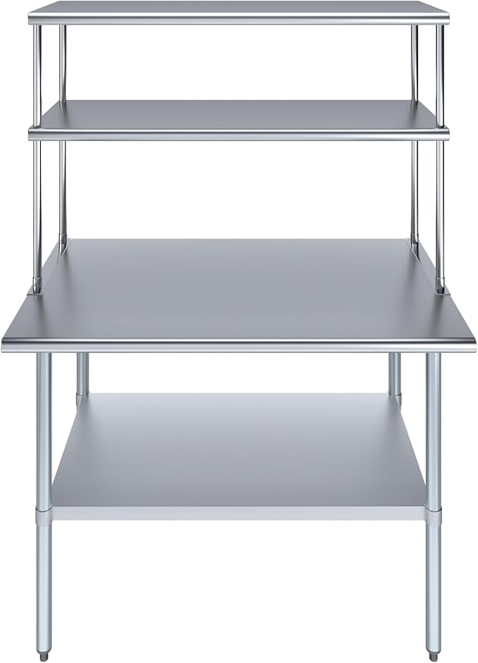 Amgood Stainless Steel Work Table Double Tier Overshelf | 30" x 48" Work Table - Image 2