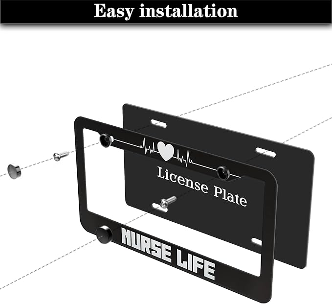 License Plate Protector Black and White License Plate Frames Nurse Life - Image 7