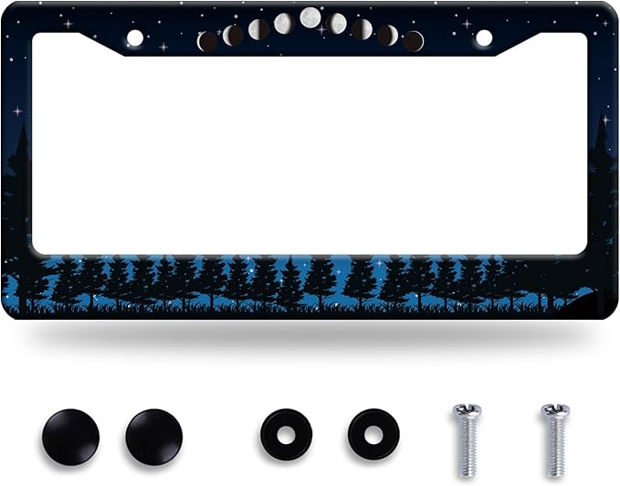 Moon Phase Forest Night License Plate Frame Moon License Plate Frames Stainless by BRAGHRTED