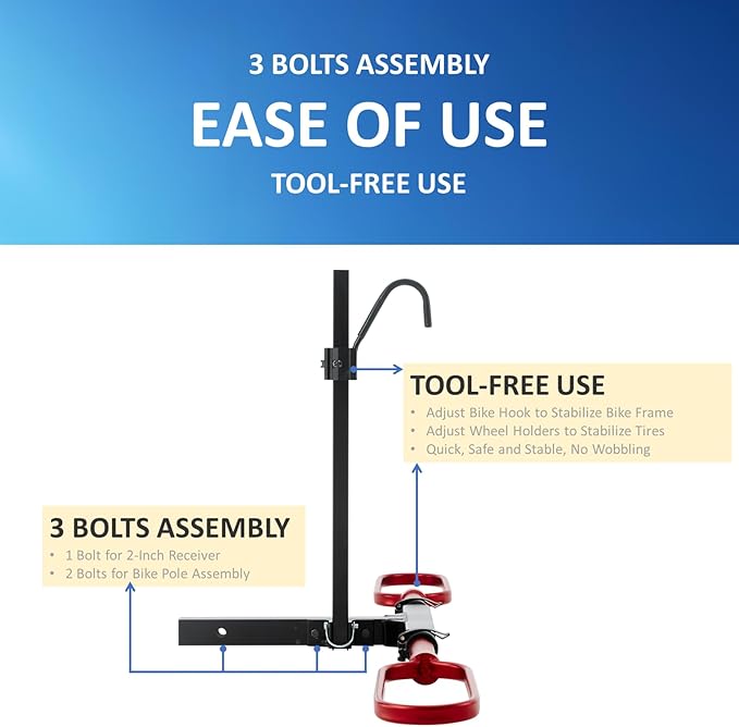 Trailer Hitch Bike Rack for Car 1 Bike, E Bike Carrier Hitch Mount, Fat-Tire - Image 5