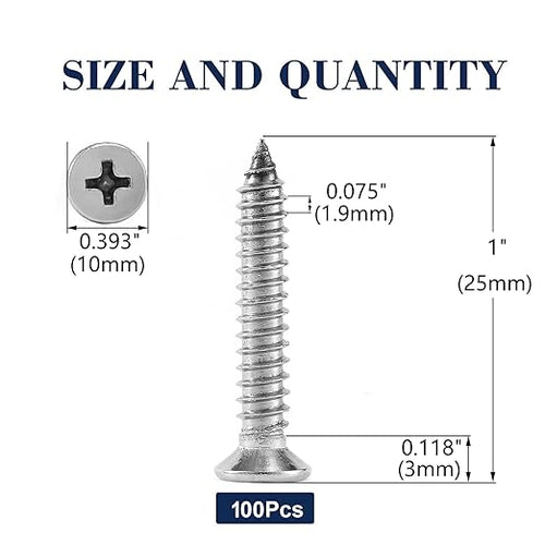 #12 x 1" Wood Screw 100Pcs 18-8 Stainless Steel Screws Flat Head Phillips Fast - Image 2