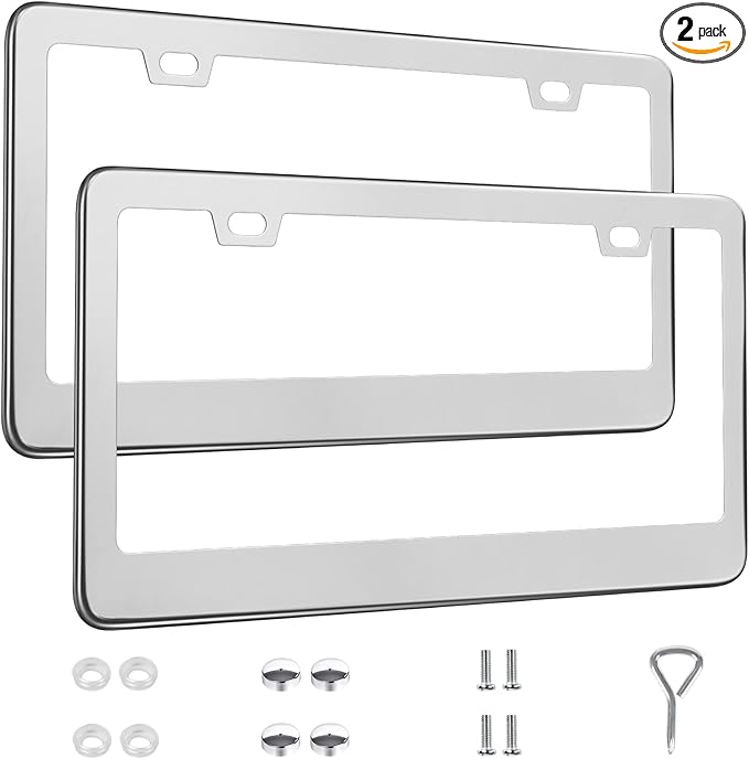 2 Pack License Plate Frames, Stainless Steel Car License Plate Cover Car by QUANQIUFEI
