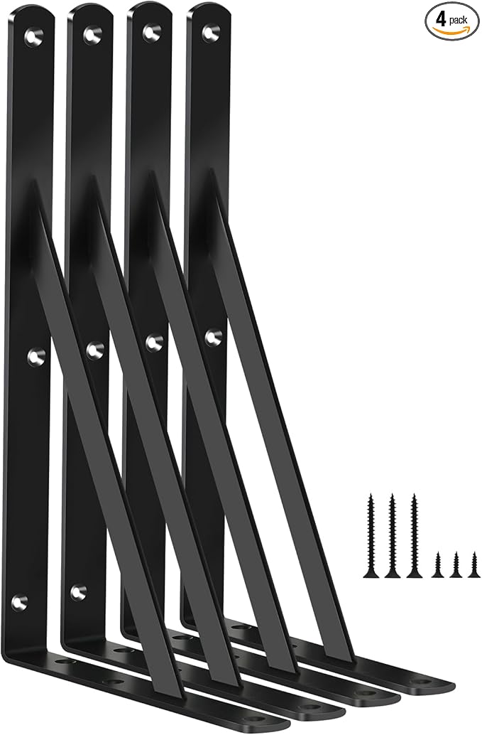 4 Pack L12 x H 8" Black Heavy Duty Shelf Brackets by MHMYDZ