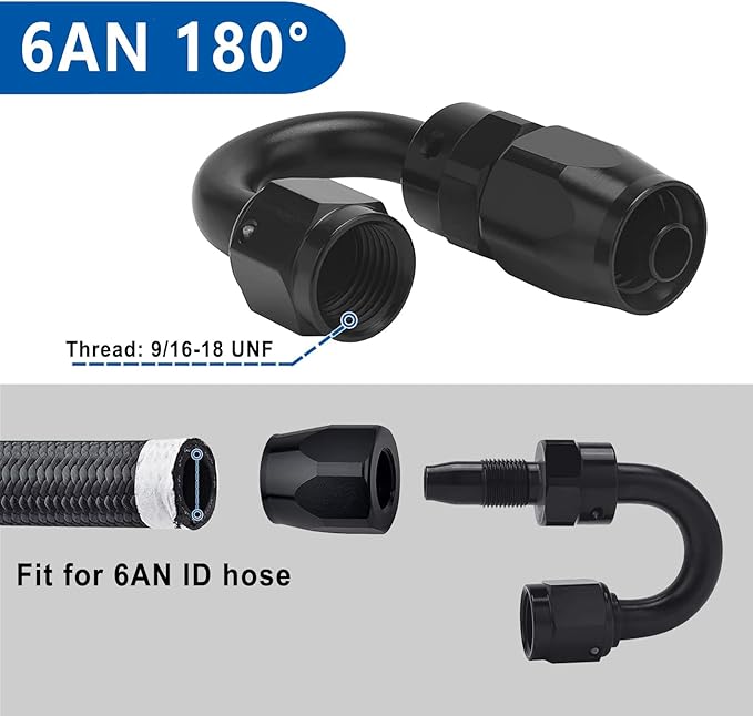 LokoCar 6AN Hose End Fitting 180 Degree Swivel - Image 2