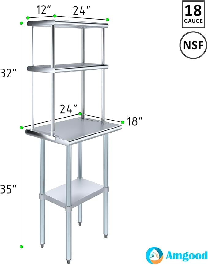 AmGood Stainless Steel Work Table Double Tier Overshelf | - Image 3