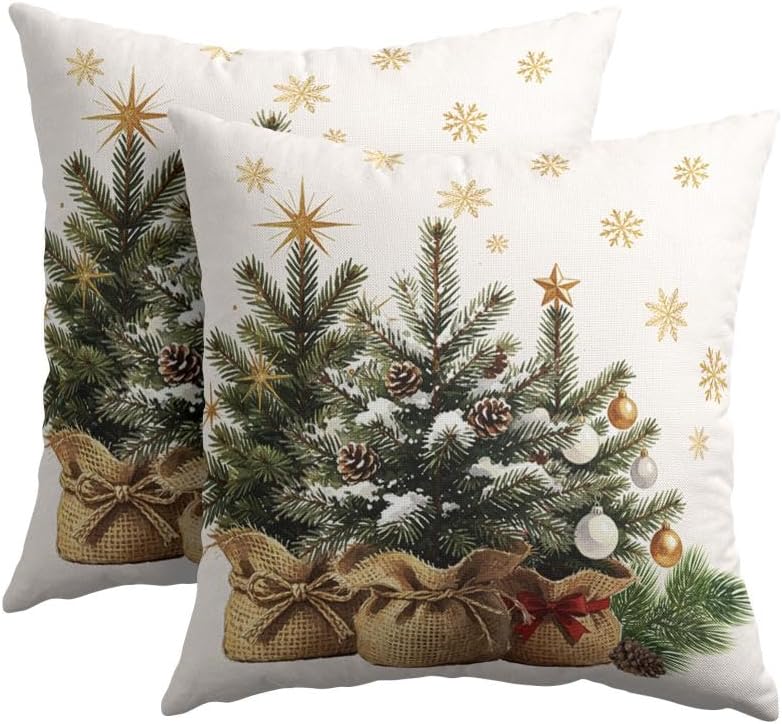 Christmas Tree Throw Pillow Covers 16x16 Set of 2 Snowflakes Eucalyptus by Trongr