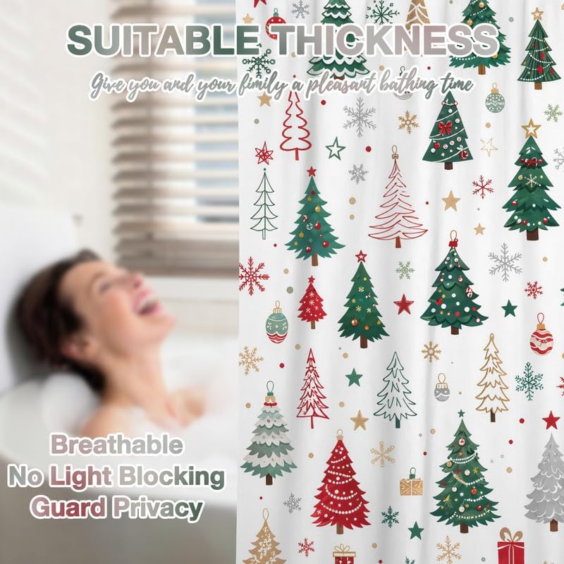 Christmas Tree Shower Curtain, 72x84 Inch Waterproof Fabric - Image 6