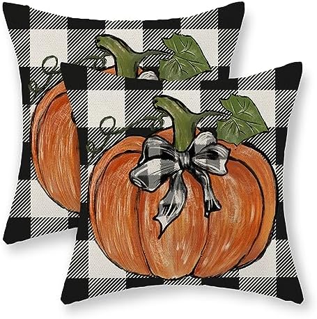 Fall Pillow Covers 20x20 Set of 2 Pumpkin Maple Leaves and Buffalo Plaid Fall Decor Pillowcase Linen Autumn Thanksgiving Decorative Outdoor Throw Pillow Covers Farmhouse Cushion Case for Couch by Gohdiwh
