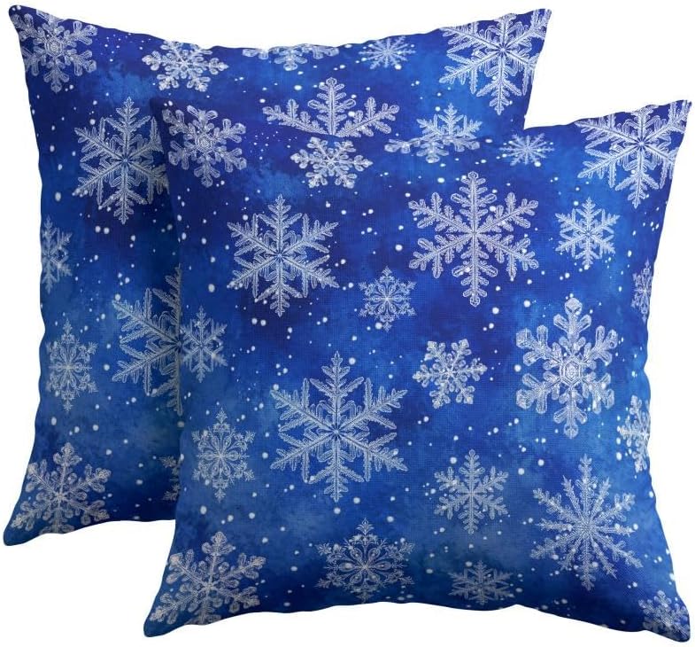Winter Blue Throw Pillow Covers 22x22 Set of 2 Snowflake Christmas by Trongr