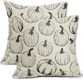 Fall Pillow Covers 18x18 Set of 2 Balck Pumpkin Autumn Themed Thanksgiving Harvest Print Decorative Throw Pillows Outdoor Pillowcase Farmhouse Linen Cushion Case Decor for Sofa Couch Bed by Aytipun
