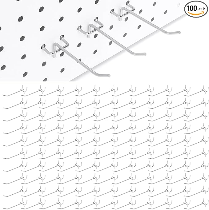 100 Pack Pegboard Hooks Set, 4 Inch Stainless Steel Pegboard Hooks Bulk Fit by ENJOYLIFEWITHUS