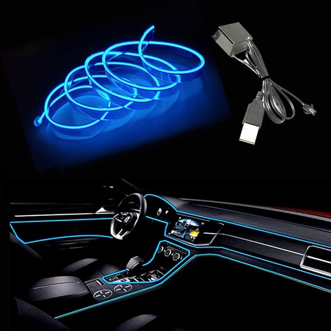 El Wire Blue Interior Car LED Strip Lights, 5M Neon Wire USB 5V by Maxlaxer