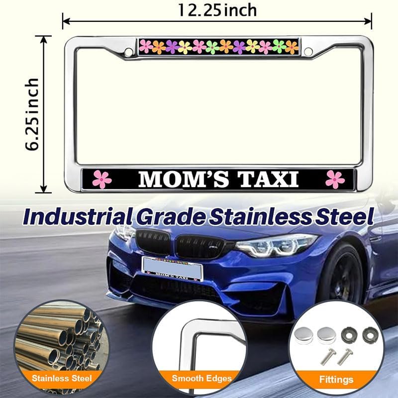 Mom's Taxi Stainless Steel Car Licence Plate Covers License Plate Frame for Women Wife Mom