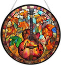 Thanksgiving Guitar Stained Glass Window Hangings Stained Glass Suncatcher Birthday Gift for Mom Grandma Teacher Women Friend Memorial Hook by HYPESTYLE