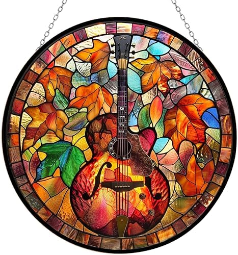 Thanksgiving Guitar Stained Glass Suncatcher by Clare Donovan Stained Glass Window Hanging Home Decor Garden Halloween Christmas Wedding Housewarming Gifts by HYPESTYLE