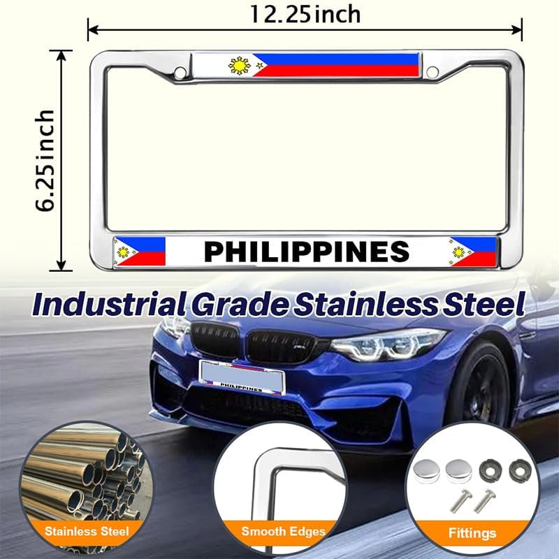 Philippine Flag Funny Metal License Plate Frame Gift Philippine Gift 2 Holes License Plate Frame Gifts Philippine Gift Car Accessories License Plate Frame Cute