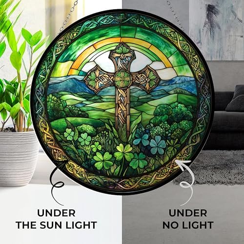 Irish Cross Stained Glass Suncatcher 4 Season Colorful Window Wall Ornament Hand-Painted Glass Panel Decor Gift for Women Christmas Thanksgiving Gift 6.3" - Image 4