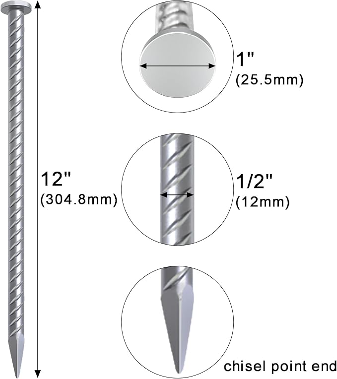 VVOKGO 12 Inch Rebar Stakes Metal Asphalt Anchoring Spikes Ground, 1/2 Inch - Image 2