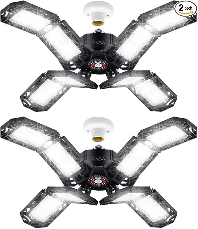 2 Pack LED Garage Light, Super Bright Screw in E26/E27 Ceiling Shop Work Lamp by PINSAI