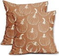 Fall Pumpkin Pillow Covers 18x18 Set of 2 Autumn Themed Thanksgiving Harvest Burnt Orange Print Decorative Throw Pillows Outdoor PillowCase Farmhouse Linen Cushion Case Decor for Home Sofa Couch Bed by Aytipun