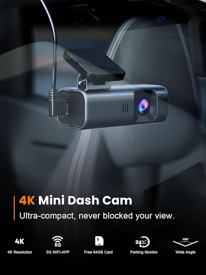 4K Dash Cam Front, Built-in 5G WiFi, 64GB Card Included, Dash Camera - Image 2