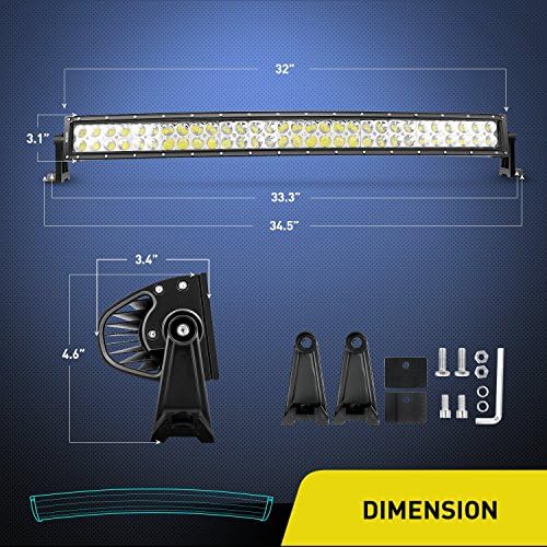 Nilight - 70016C-A 32" 180W Curved Spot Flood Combo High Power LED Driving Lamp LED Light Bar Off Road Fog Driving Work Light for SUV Boat Jeep Lamp