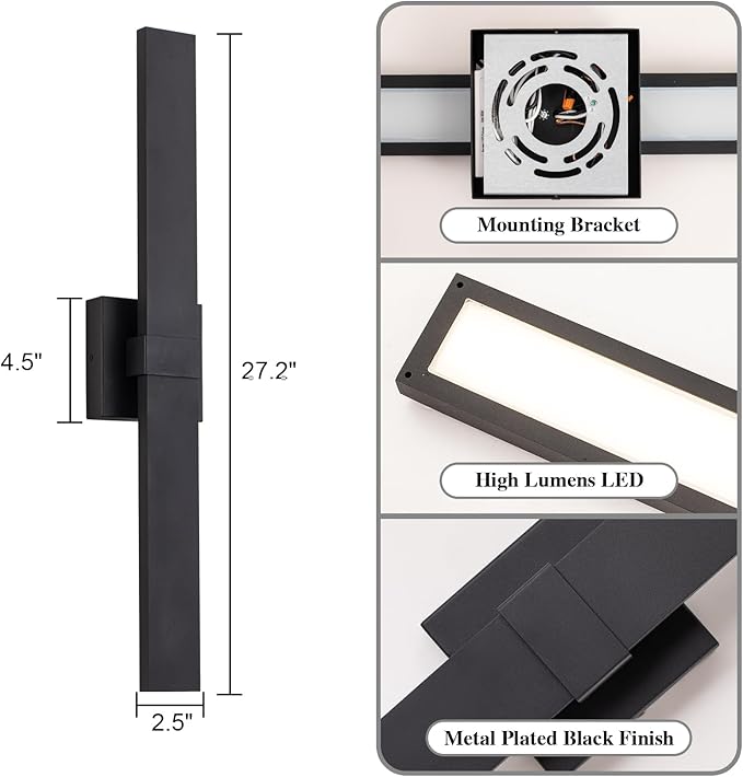 2-Pack Modern Outdoor Wall Light Exterior Black LED Patio Wall Light Fixture - Image 7