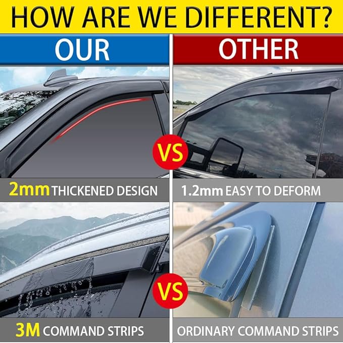 Rain Guards for Jeep Cherokee 2014-2023, Tape-on Side Window Deflectors for - Image 3