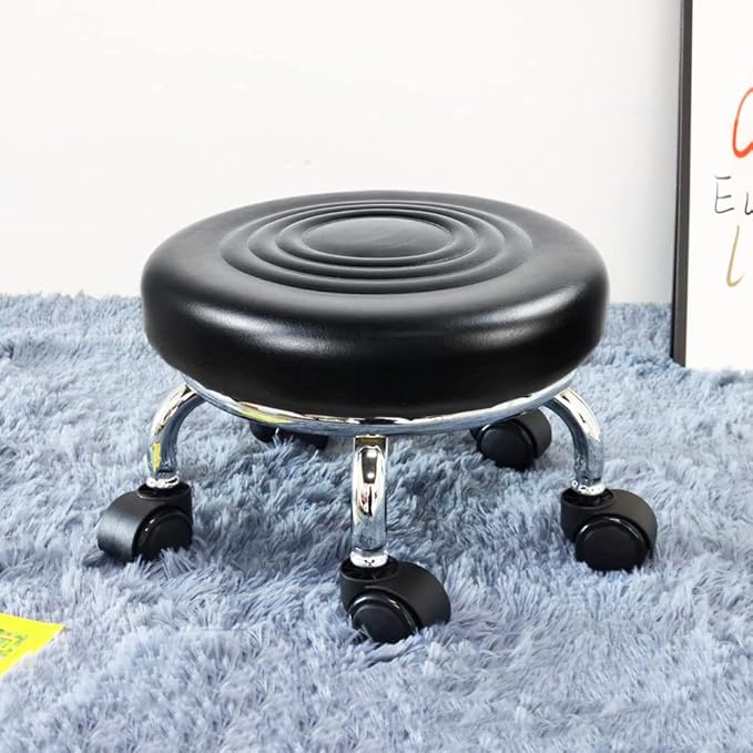 Modern Roller Seat PU Leather Low Round Rolling Stool 360 Swivel Small Stool - Image 2