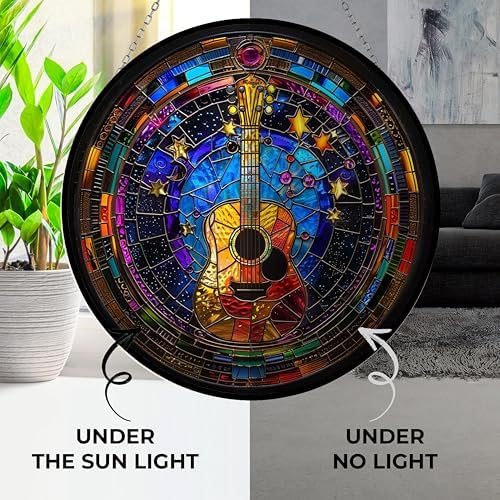 Guitar Stained Glass Window Hanging Sun Catcher Halloween Haning Ornament Decoration Christmas Birthday Gifts for Lover and Friends - Image 3