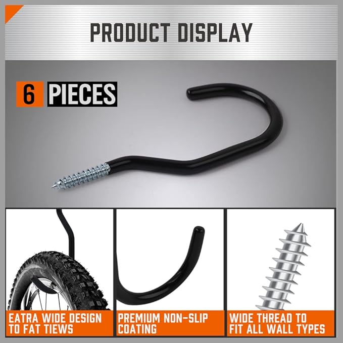 HORUSDY 6 Pack Heavy Duty 6 inches, Capacity 100 LBS, Wall and Bike Hooks - Image 5
