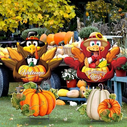 5 Pcs Fall Turkey Yard Stake Metal Thanksgiving Garden Decor - Image 6