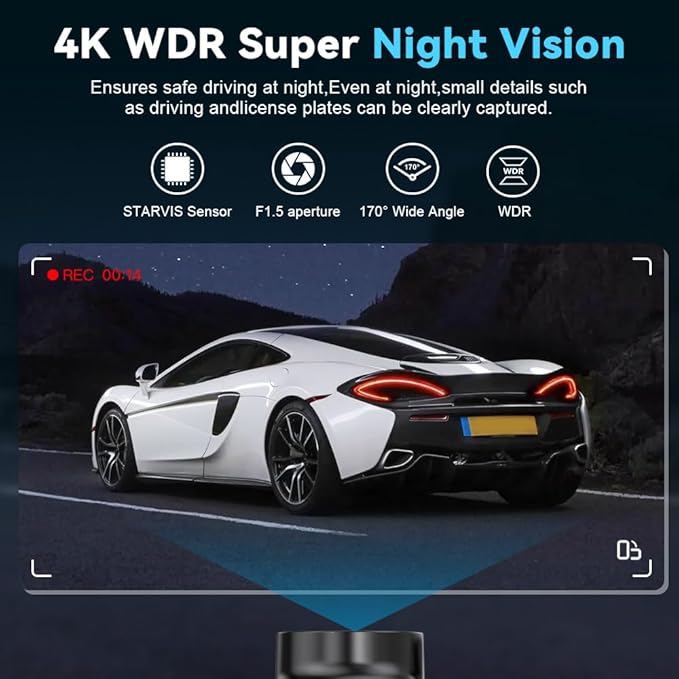 Dash Cam Front and Rear with 64GB Card, 4K+1080P Dual Dash Camera - Image 5