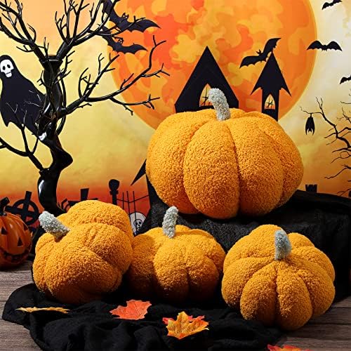 Kajaia 4 Pcs Pumpkin Pillow Fall Decor Thanksgiving, Yellow - Image 3