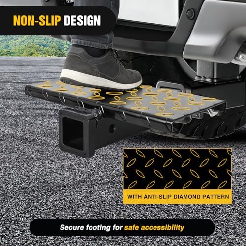 Nilight Hitch Extender with Step 2" Receiver 14"x7" Anti-Slip Diamond Plate