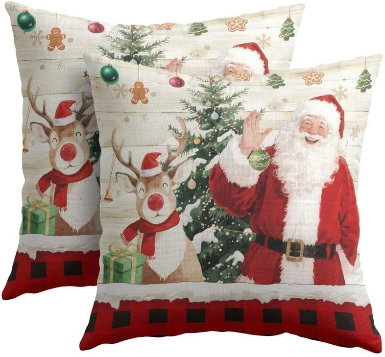 Christmas Throw Pillow Covers 22x22 Set of 2 Winter Santa Claus Reindeer by Trongr