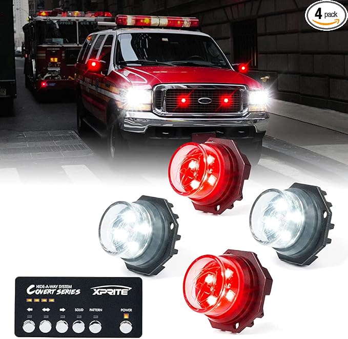 Xprite White Red LED Hideaway Strobe Lights Kit, 20 Flashing Patterns w/Control by XPRITE