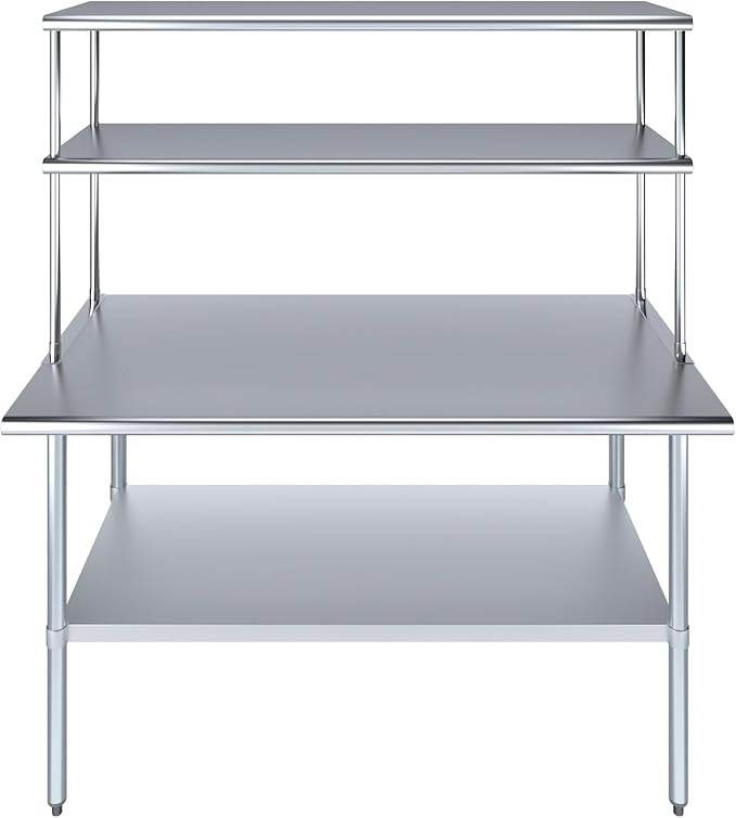 Amgood Stainless Steel Work Table Double Tier Overshelf | Metal Kitchen Prep - Image 2