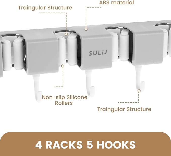3PCS Broom Mop Holder with Hooks Wall Mounted Broom Storage Rack No Drilling - Image 9