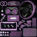 25PCS Bling Car Car Accessories Set,15 Inch Steering Wheel Cover,Shiny License Plate Frame,Center Console Cover and Rearview Mirror Set and Other Car Accessories(Purple) by JINGSEN