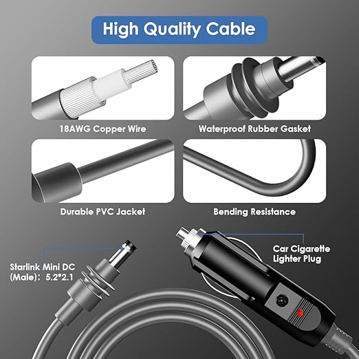 Starlink Mini Car Adapter Cable, 12V Cigarette Lighter to DC Power Cord - Image 2