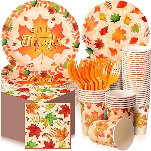 Sliner 180 Pcs Thanksgiving Disposable Dinnerware Set, Leaves by Sliner