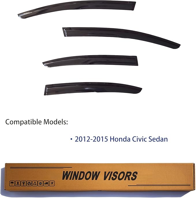 Window Visors Rain Guards fits 2012-2015 Civic Sedan, Out-Channel Window Wind - Image 2