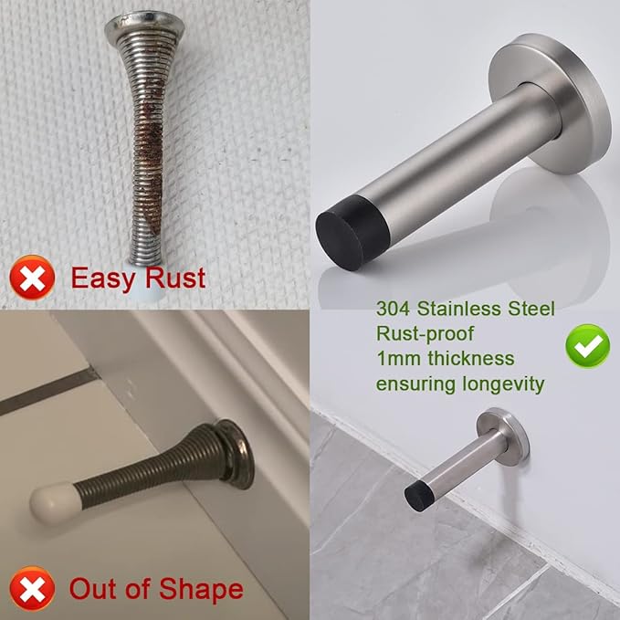 JQK Door Stopper Black, 304 Stainless Steel Thicken 1mm Sound Dampening Door - Image 7