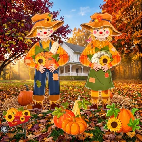 5 Pcs Fall Scarecrow Yard Stake Metal Thanksgiving Garden Decor by Quzzil