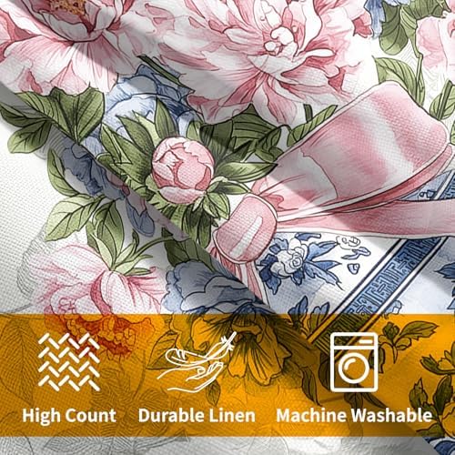 Chinoiserie Pillow Covers 22x22 Inch Set of 2, Floral Throw Pillow Covers Blue Pink White Pillowcase, Grandmillennial Decorative Seasonal Spring Summer Cushion Case Couch for Indoor Outdoor Home Decor - Image 6