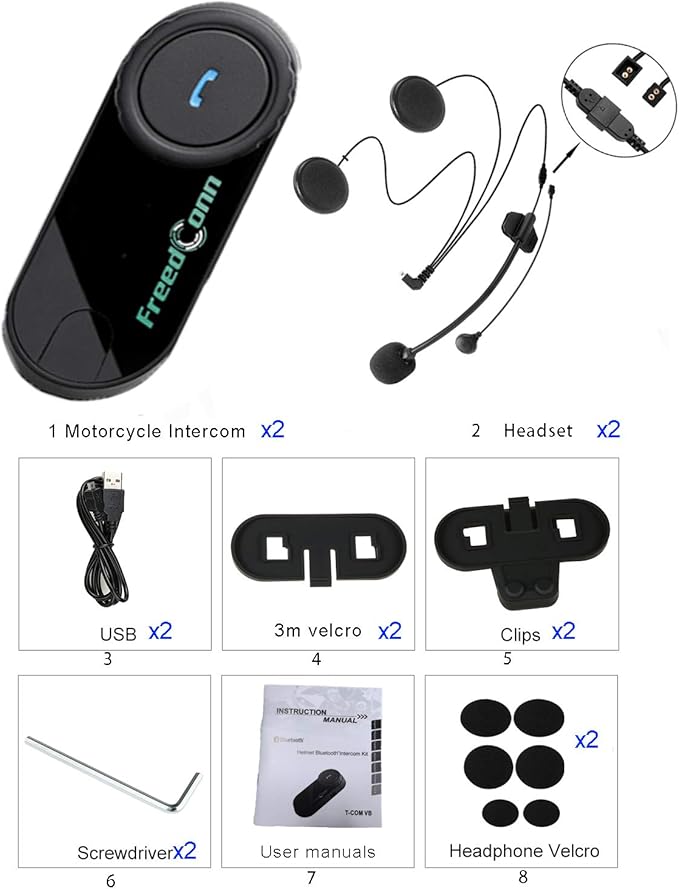 FreedConn Motorcycle Bluetooth Headset, TCOM VB 2-Way 800M Helmet Communication - Image 7