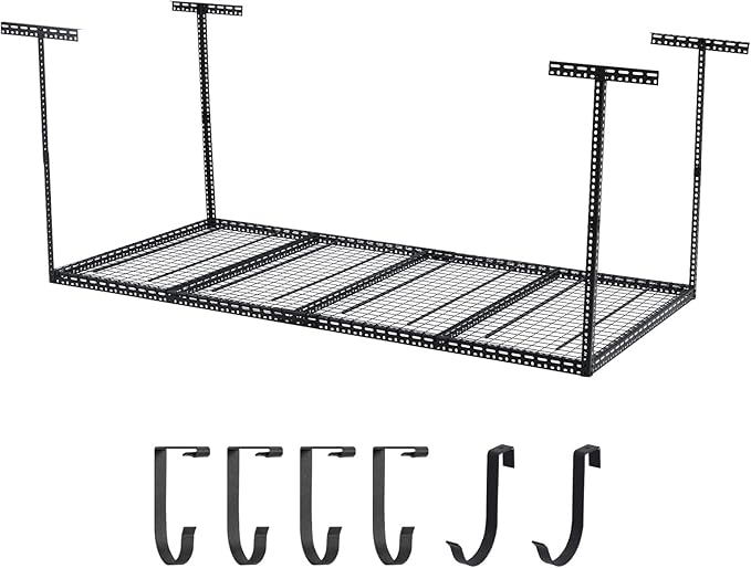 Overhead Garage Storage Rack 4x6 FT, Steel Ceiling Shelves 330lb Capacity by JustSmart